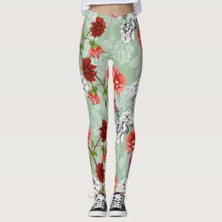 Leggings Flore de printemps vert : main tirée