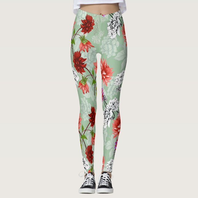 Leggings Flore de printemps vert : main tirée (Devant)
