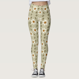 Leggings Flore décorative en blanc et beige