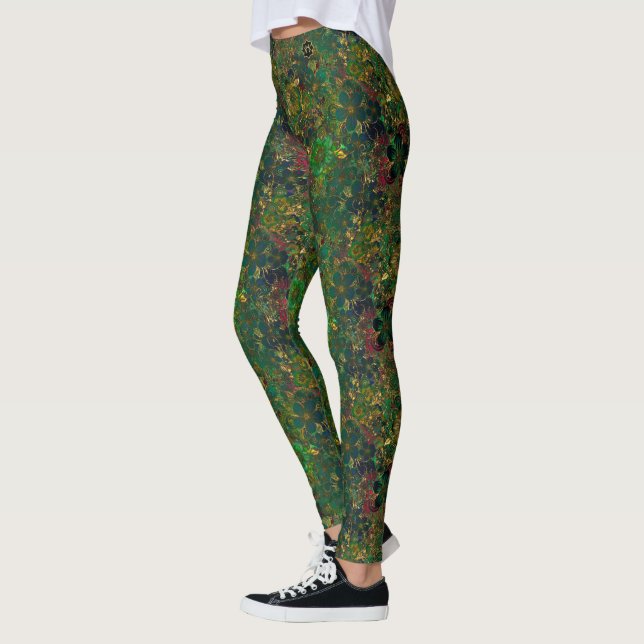 Leggings Flore d'or - Vert (Gauche)