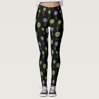 Leggings Flore foncée - Fleurs rondes violettes vertes