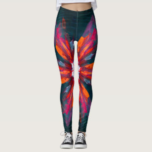 Leggings Flore Mandala Flowers Orange Red Blue Abstract