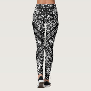 Leggings Flore noire et blanche Bandana Boho