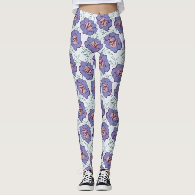 Leggings Flore rétro sur tout Motif (Devant)