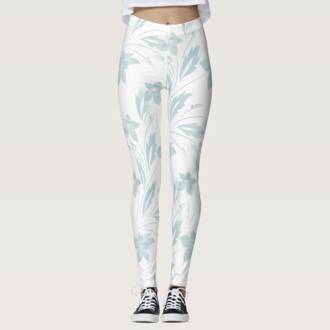 Leggings Flore subtile en blues (Devant)