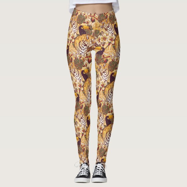 Leggings Flore tropicale avec tigre (Devant)