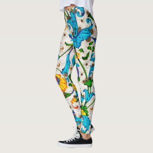LEGGINGS FLORENTINE RENAISSANCE BLEU FLORAL SWIRLS, FLEURS