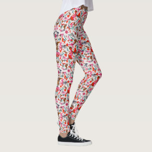 LEGGINGS FLORENTINE RENAISSANCE ROUGE FLEURS, FLEURS