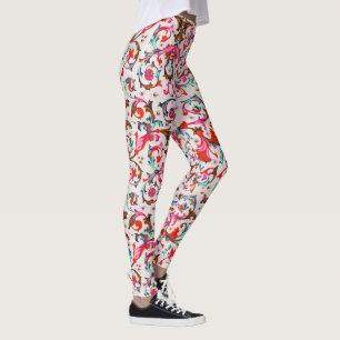 LEGGINGS FLORENTINE RENAISSANCE ROUGE FLEURS, FLEURS L
