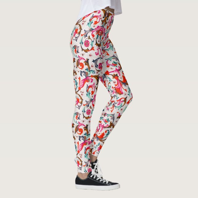 LEGGINGS FLORENTINE RENAISSANCE ROUGE FLEURS, FLEURS L (Droite)
