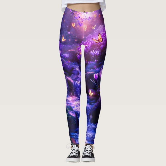Leggings Flores en cascade de lavande de minuit (Devant)
