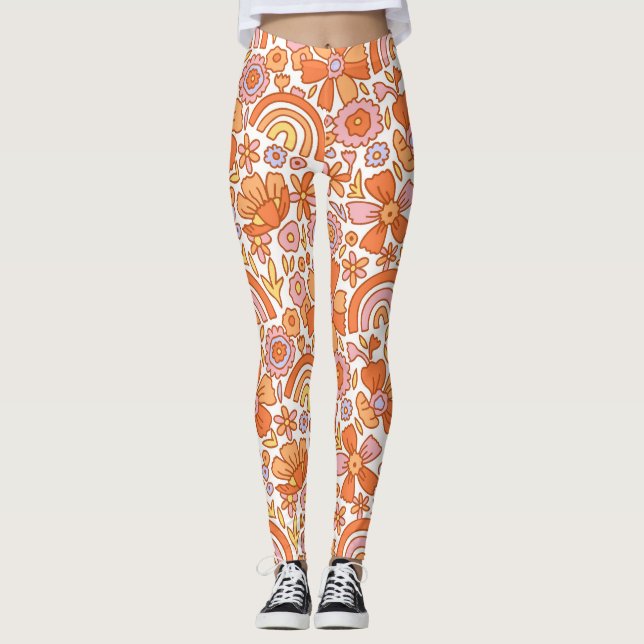Leggings Flores super rétro oranges (Devant)