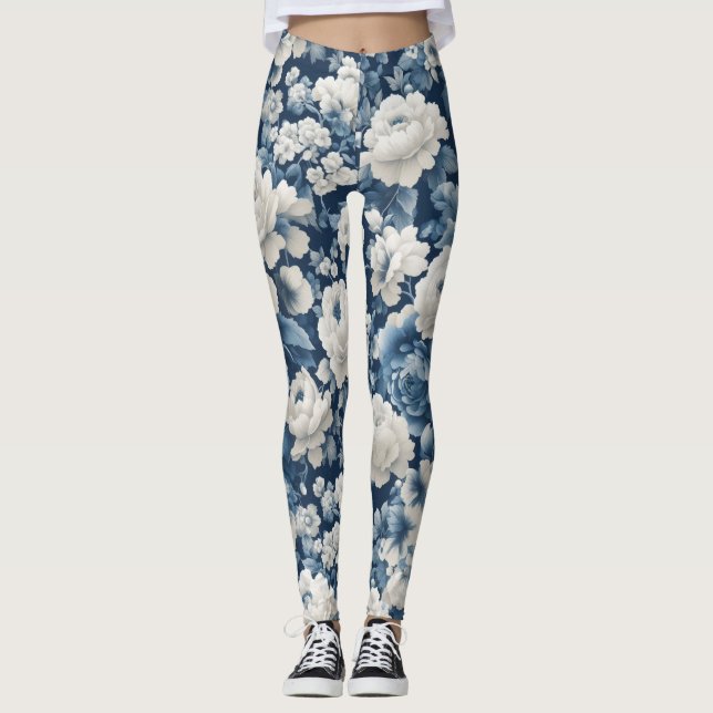 Leggings flower blue white (Devant)