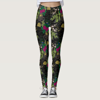 Leggings Flower Carriage Pattern Japanese classic