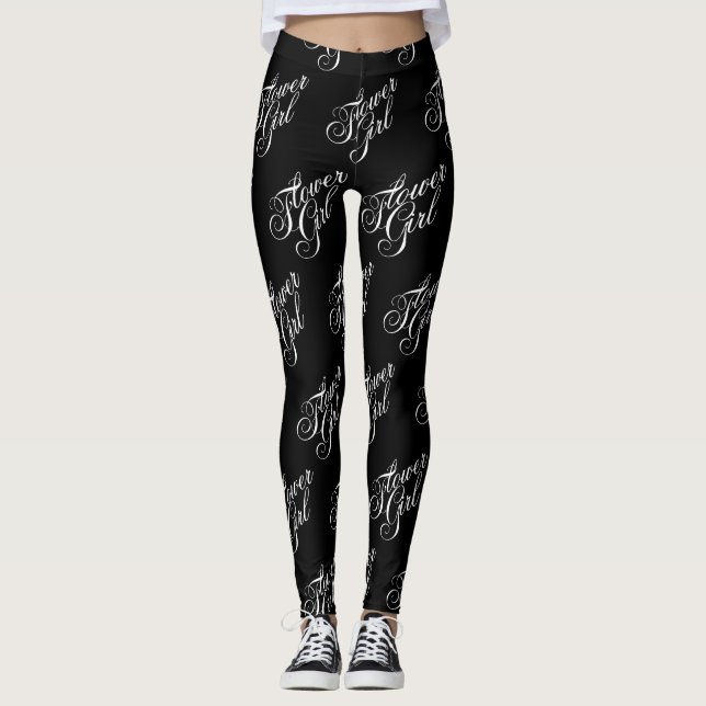 Leggings Flower Girl - Blanc sur Noir (Devant)