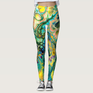 Leggings Flower Power FRACTAL BATIK Turquoise Saumon bleu j
