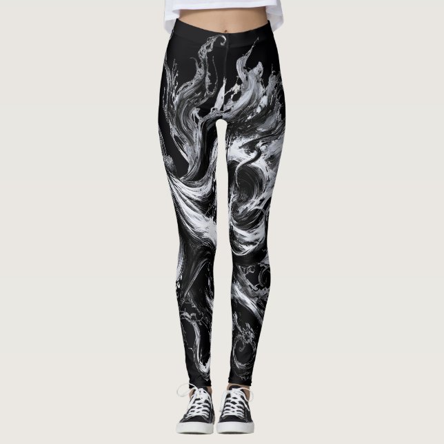 Leggings Fluide d'encre abstrait Pieuvre Kraken (Devant)