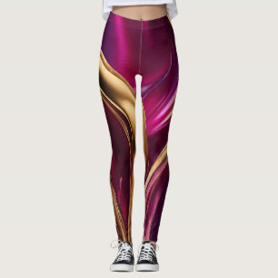 Leggings Flux Abstrait - Fuchsia violet et or-