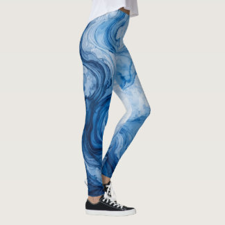 Leggings Flux Bleu Harmonieux Abstrait Bleu Blanc