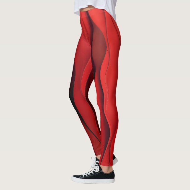 Leggings Flux cramoisi – Vagues rouges abstraites de mouvem (Gauche)