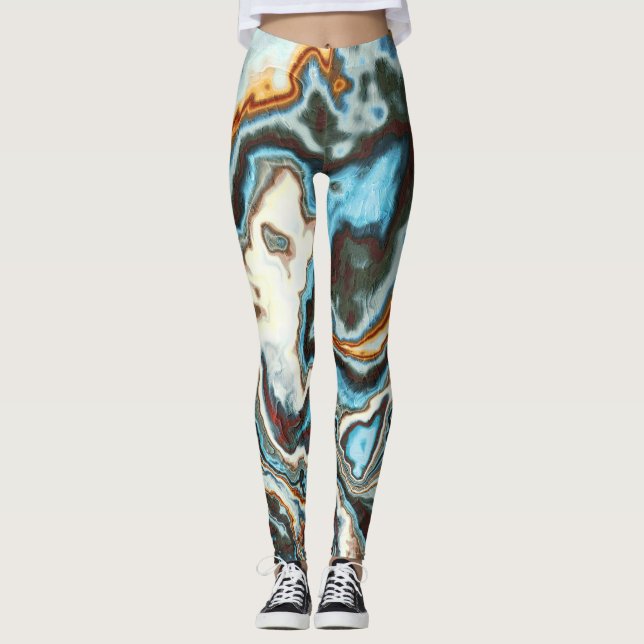 Leggings Flux de marbre bleu rouille (Devant)