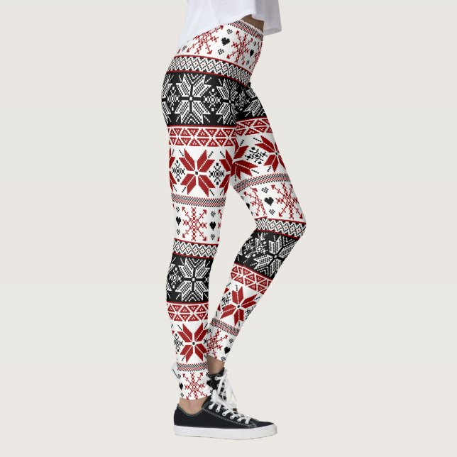 Leggings Foire d'hiver rouge et noir Motif de l'île (Droite)