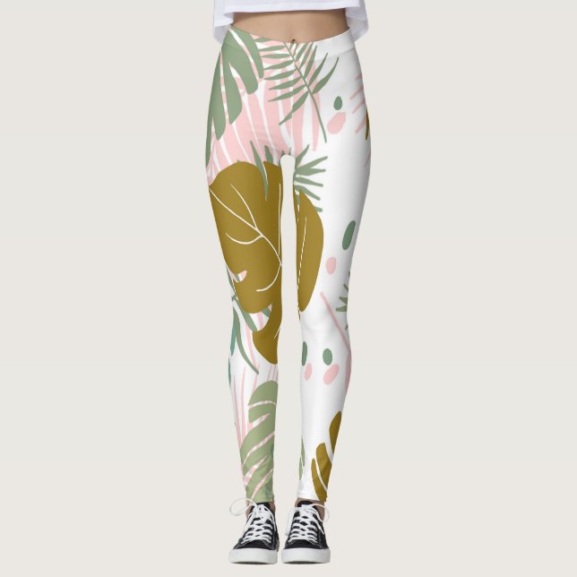 Leggings Foliage Tropical - Motif Monstère Et Feuille De Pa (Devant)