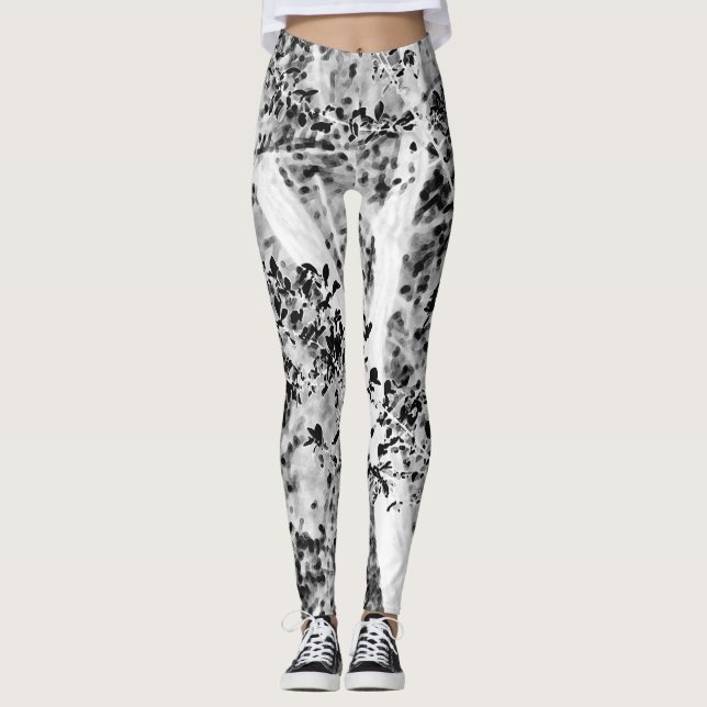 Leggings Fonctionnement feuillu noir et blanc d'exercice de (Devant)