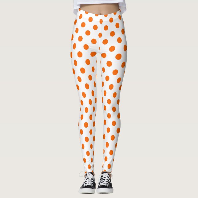 Leggings Fond blanc pois orange (Devant)
