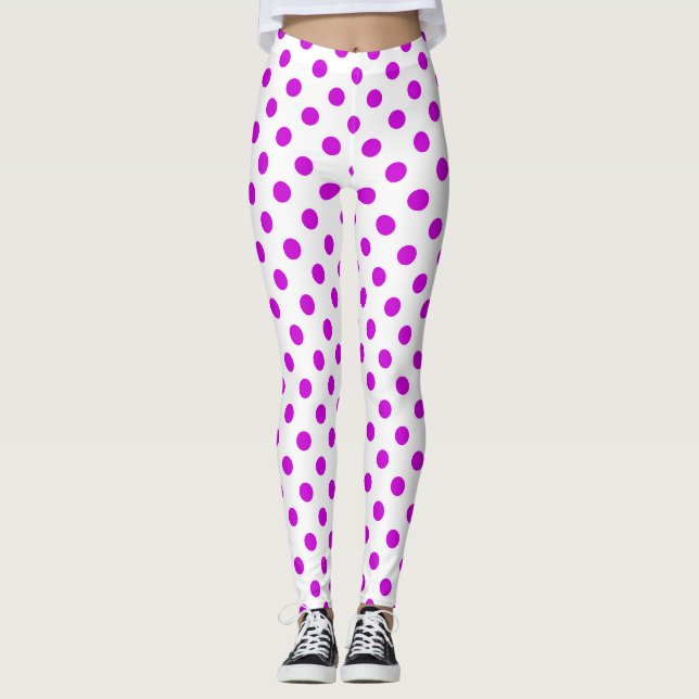 Leggings Fond blanc pois violets (Devant)
