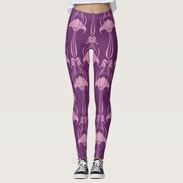 Leggings Fond d'écran floral violet rose (Devant)