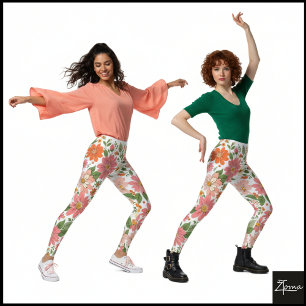 Leggings Fond floral rétro pastel corail à motif de marguer