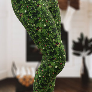 Leggings Forest Green Christmas Tree Gold Star Motif