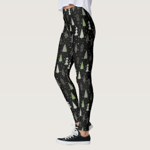 Leggings Forêt de Noël moderne Festive Arbres Couleur perso