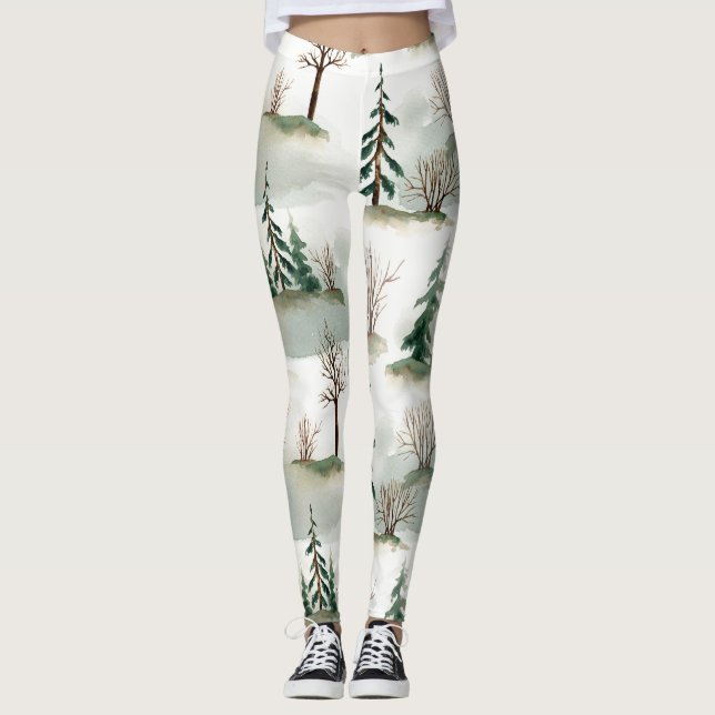 Leggings Forêt d'hiver : Flou vert à main (Devant)