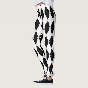 Leggings Forme de diamant de Rhombus blanc noir arlequin