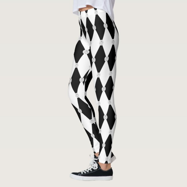 Leggings Forme de diamant de Rhombus blanc noir arlequin (Gauche)