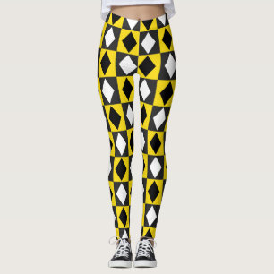 Leggings Forme de diamant jaune noir blanc Rhombus
