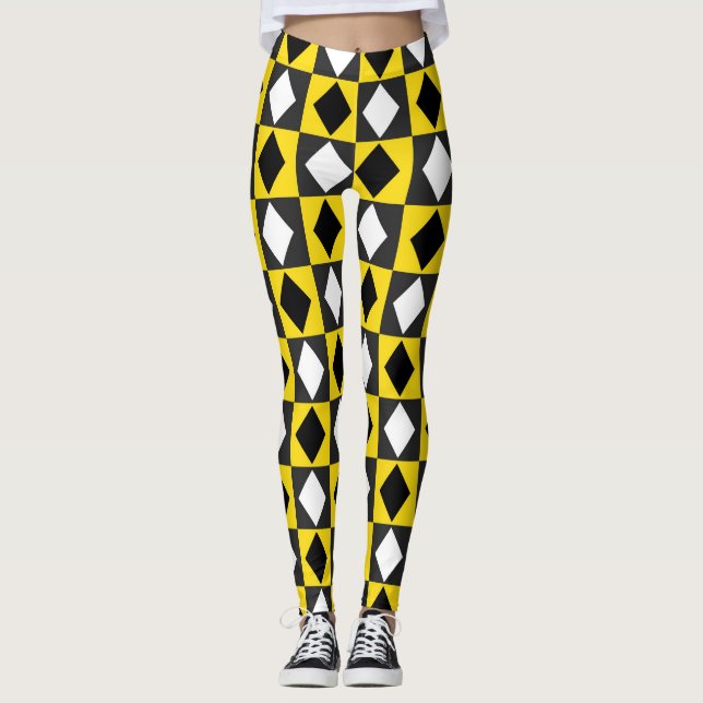 Leggings Forme de diamant jaune noir blanc Rhombus (Devant)