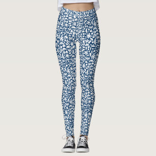 Leggings Formes Abstrait 140821 - Blanc sur Indigo Blue