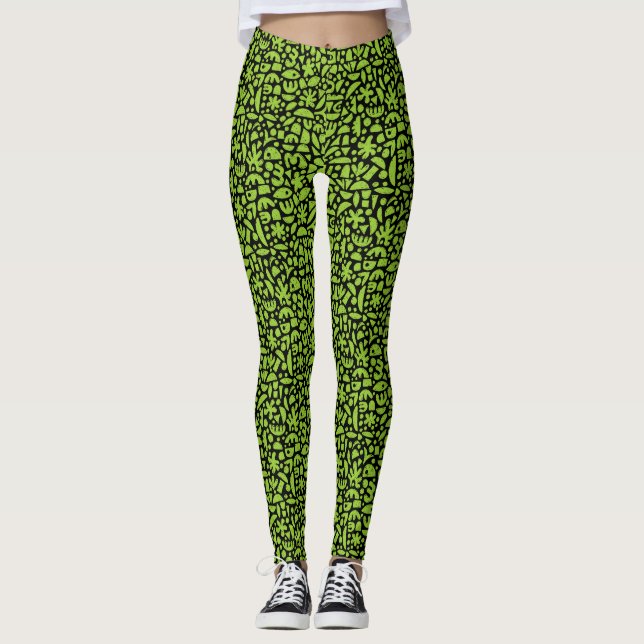 Leggings Formes Abstrait 140821 - Martian Green sur noir (Devant)