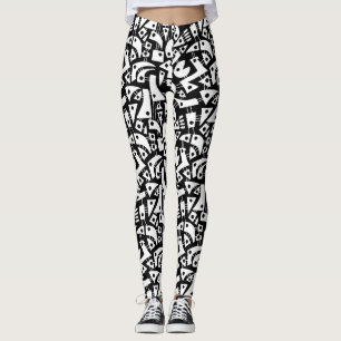 Leggings Formes Abstraites 180318 - Blanc sur noir