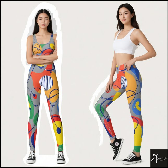 Leggings Formes abstraites de couleur primaire sur fond gri (Créateur téléchargé)