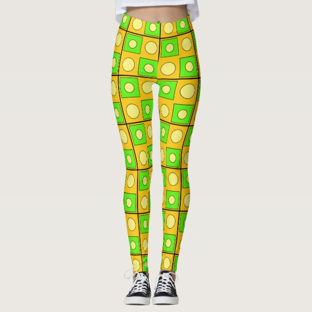 Leggings Formes Abstraites Vert Citron Jaune et Orange (Devant)