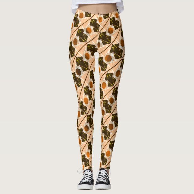 Leggings Formes beiges, rayures, cercles ou hexagone orange (Devant)