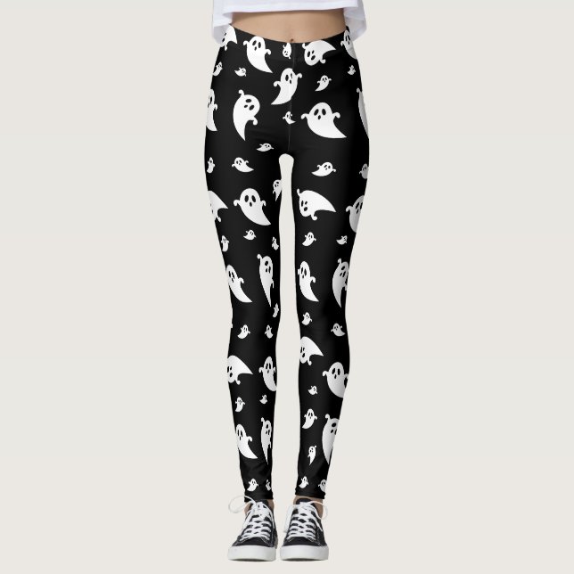 Leggings Formes de Fantôme blanc mou Motif Halloween noir (Devant)