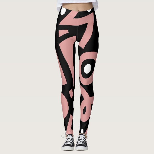 Leggings Formes élégantes de Boho rose et blanc (Devant)