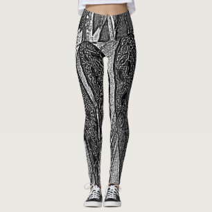 Leggings formes en feuilles noires et blanches design conte