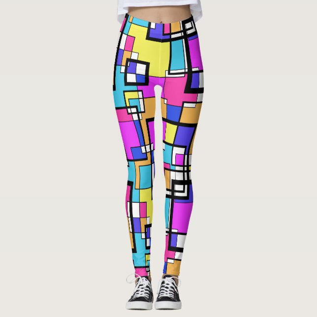 Leggings Formes géométriques colorées des années 80 (Devant)