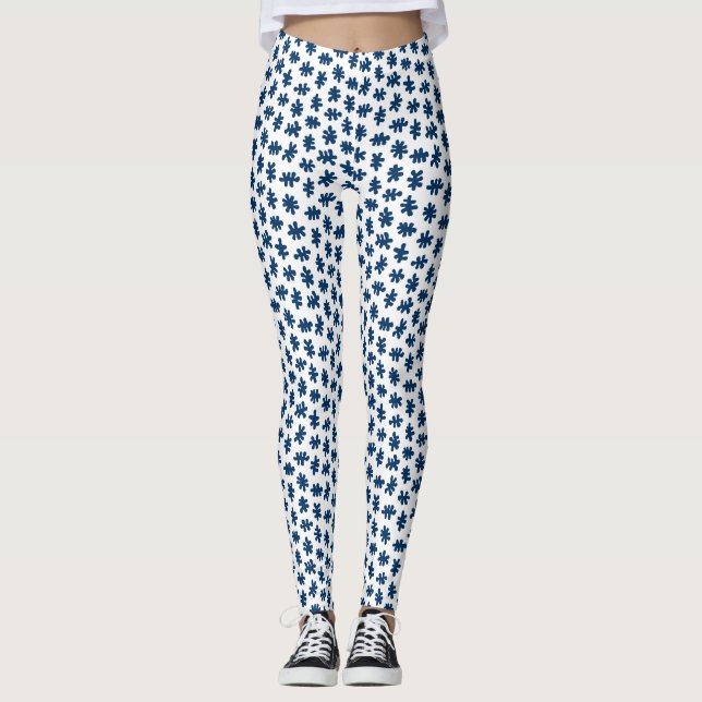 Leggings Formes morphiques 120322 - Bleu d'Indigo sur blanc (Devant)